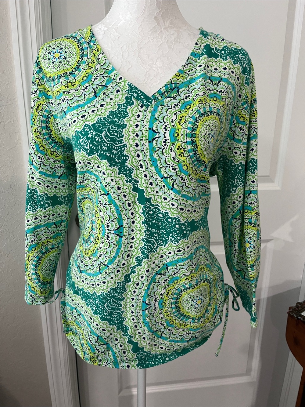 Caribbean Joe Green Medallion VβNeck Tunic with Side Ties